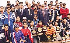 Winners of the Chandigarh State Rowing Championships that concluded at the Sukhna Lake on Sunday. 