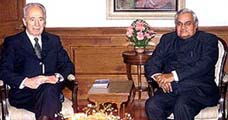 Prime Minister Atal Behari Vajpayee with Israeli Foreign Minister Shimon Peres
