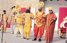 A view of the play Adhunik Mahabharat being staged in Panchkula on Saturday.