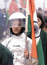 Schoolchildren rehearsing for the Republic Day parade at Rajpath in the Capital on Thursday.