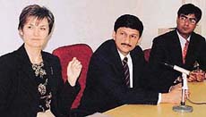 Ms Morna Nance, Director, British Council (left), and Mr Vivek Atray at a "Hornby 2002 ELT" seminar at the Mahatma Gandhi Institute for Public Administration, Sector 26, Chandigarh, on Friday.