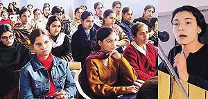 A participant speaks at the inter-college debate competition on books and libraries in the Dev Samaj College for Women, Sector 45, Chandigarh, on Friday.