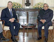 US Secretary of State Colin Powell with Prime Minister Atal Behari Vajpayee
