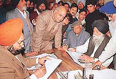 Capt Kanwaljit Singh files his nomination papers from the Banur Assembly constituency in the office of the Returning Officer at Dera Bassi on Wednesday.