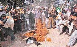 Congress supporters burn an effigy of the Punjab Chief Minister