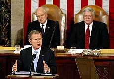 President Bush delivers his State of the Union Address on Capitol Hill.