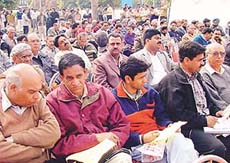 Bidders at an auction of commercial sites in the HUDA office in Sector 6, Panchkula, on Monday.
