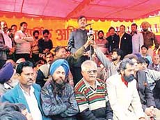 Union Minister for Civil Aviation Shah Nawaz Hussain addresses a rally in support of the BJP candidate from Ludhiana East, Mr Satpal Gosain, at Janakpuri in Ludhiana on Monday.