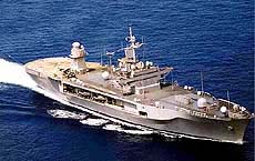 An aerial view of the US Navy's Seventh Fleet USS Blue Ridge