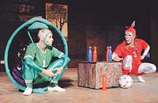 French mime artistes Frederic Flerrera and Christopher Trainean present Hare and Tortoise, a musical mime comedy show, in Bal Bhavan, Sector 23, Chandigarh on Wednesday.