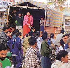 Voters being ferried to polling booths by various political parties in Naya Gaon village, falling under the Morinda assembly constituency, on Wednesday.