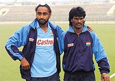 Indian hockey team captain Baljit Singh Dhillon and Dhanraj Pillai, who are the key members of the 18-member hockey team named by the Indian Hockey Federation