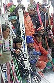 Skiers gather during the prize distribution ceremony on the last day of the Gulmarg Cup Championship