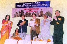 Lt-Gen Surinder Nath (Retd), Chairman, UPSC, along with Dr Ashok Walia at the annual day function of Mother Teresa Public School in Preet Vihar. 