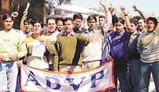 Members of the ABVP protest against the hike in fee