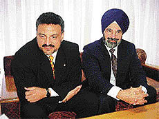 Mr Jassie Singh and the Vice-Chancellor of Punjab Agricultural University, Dr Kirpal Singh Aulakh, at a press conference on the PAU campus on Thursday.