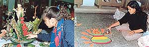 Students of various colleges participate in the flower-arrangement and rangoli contests organised by the Guru Gobind Singh Study Circle in Ramgarhia Girls College, Ludhiana, on Friday.