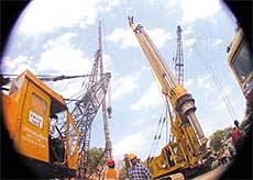 Work on a tunnel for the Delhi Metro in full swing near Parliament. 