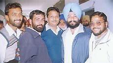 Mr Gurpreet Singh Kangar, Akali rebel who defeated sitting the MLA and Punjab Power Minister, Mr Sikander Singh Malooka, by a margin of 2,659 votes, at Rampuraphul on Sunday.
