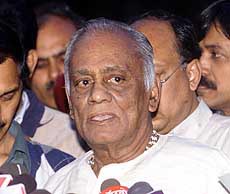 BJP President Jana Krishnamurthi talks to the media