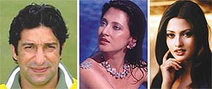 Wasim Akram, Moon Moon Sen and Riya Sen.