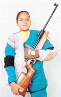 Roopmeet Mann of St Stephens School, who won two gold medals in the senior and sub-junior womens categories in the open slight rifle competition at the North Zone Shooting Championship 