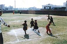 Kids of Sucheta Memorial School, Sector 5, Gurgaon, participating in the one-leg race.