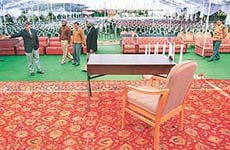 All set for the swearing-in ceremony of the new council of ministers at Punjab Raj Bhavan on Monday.