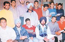 PUSU members address a press conference at Panjab University on Monday.