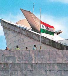 The National Flag flies at half-mast atop the Punjab and Haryana Vidhan Sabha in Chandigarh on Monday as a mark of respect to Lok Sabha Speaker G.M.C. Balayogi, who was killed in an air crash on Sunday.