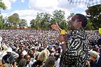 Morgan Tsvangirai, Zimbabwes main opposition leader, addresses one of the biggest crowds since he launched his campaign. 