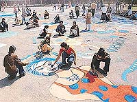 Students and faculty of the Government College of Art, Sector 10, painted the campus in bright hues under their one-day Rangeeli Sadak project on Friday.