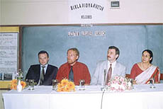 Russian cosmonaut Lazutkin Alexander Ivanovich along with Mrs Madhu Chandra, Principal of  Birla Vidya Niketan, Pushpa Vihar.    