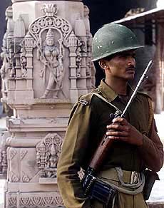 A paramilitary force jawan on a vigil