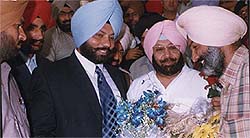 Punjab Chief Minister Amarinder Singh being greeted with flowers on his birthday