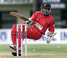 Zimbabwe's Dion Ebrahim takes evasive action 