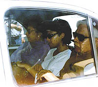 Congress leader Natwar Singh along with his wife and daughter leaving after seeing the body of Natasha at Safdarjung Hospital in the Capital on Sunday.