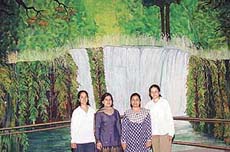 Standing in front of the 15x23 backdrop of MCM DAV College stage, Sector 36, are Shaveta Vashist, Reena Aneja, Preet Sangra and Pooja Sharma.