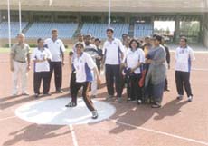 Indu Bidani of NHPC, who won the shot put gold, in action during the Inter-Power Sector Athletic Meet at the Jawaharlal Nehru Stadium.
