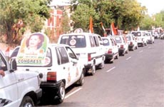 Motorcade of the Congress candidate in Ambedkar Nagar on the penultmate day of campaigning for the MCD elections on Sunday. 