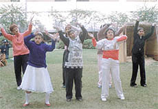 A drill by students of Sadhu Vaswani International School for Girls.