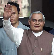 Prime Minister Atal Behari Vajpayee arrives at Parliament