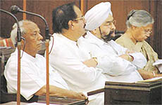 Sheila Dikshit and her colleagues during the first day of the Budget session of the Delhi Vidhan Sabha in the Capital on Tuesday.