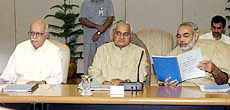 Prime Minister Atal Behari Vajpayee having a discussion with Gujarat Chief Minister