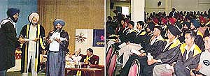 Prof Gurdeep Singh, acting principal, GGN Khalsa College, Civil Lines, awards degrees to students during the annual convocation held in Ludhiana on Saturday.