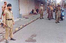 Security men keeping strict vigil in Raghunath Bazaar 