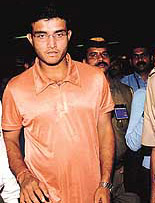 Indian captain Saurav Ganguly at the Mumbai airport on Wednesday on his way to join the team in the West Indies.