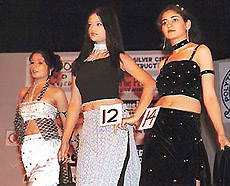 Models display dresses during an amateur design contest Dunes-2000 organised by the International Polytechnic for Women at Tagore Theatre in Chandigarh on Friday.