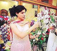 Hema Dhaul with flowers which don’t wilt.