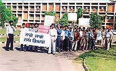 NSS volunteers take part in an awareness rally against drug addiction and health diseases held in Ludhiana on Sunday.